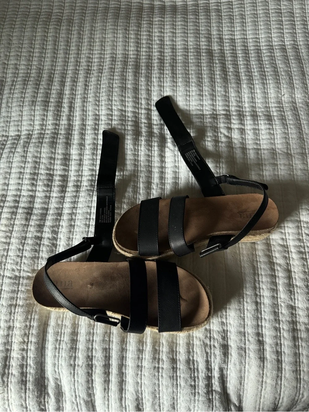 a.n.a Carmine Black Espadrille Flatform Sandals Platform Strappy Jute Sole Sz 7M